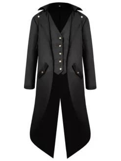 Retro Costumes For Men High Low Coat Button Up Vintage Tuxedo Burgundy