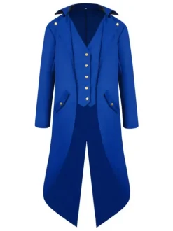 Retro Costumes For Men High Low Coat Button Up Vintage Tuxedo Burgundy