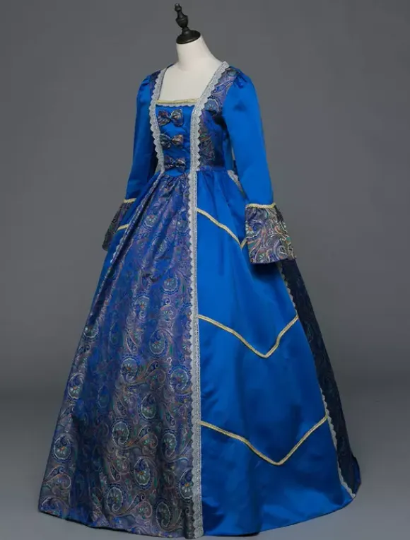 Retro Costume Victorian Retro Tudor Dress Baroque Ball Gowns Masquerade Blue Long Sleeve Vintage Costume