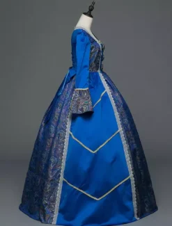 Retro Costume Victorian Retro Tudor Dress Baroque Ball Gowns Masquerade Blue Long Sleeve Vintage Costume