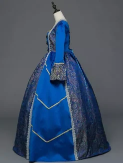 Retro Costume Victorian Retro Tudor Dress Baroque Ball Gowns Masquerade Blue Long Sleeve Vintage Costume