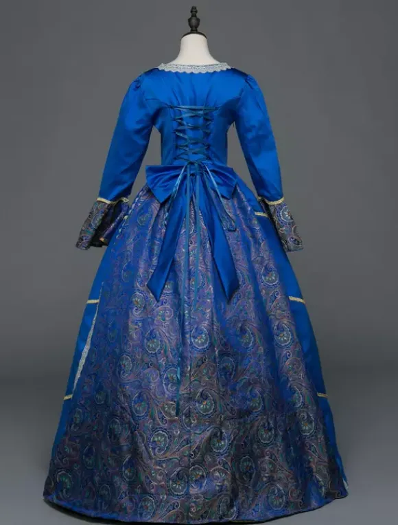 Retro Costume Victorian Retro Tudor Dress Baroque Ball Gowns Masquerade Blue Long Sleeve Vintage Costume