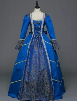 Retro Costume Victorian Retro Tudor Dress Baroque Ball Gowns Masquerade Blue Long Sleeve Vintage Costume
