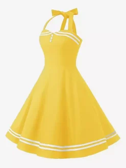 Retro Glamour Dress 1950s Aquatic Plaid Backless Buttons Sleeveless Sweetheart Neck Medium Rockabilly Dress