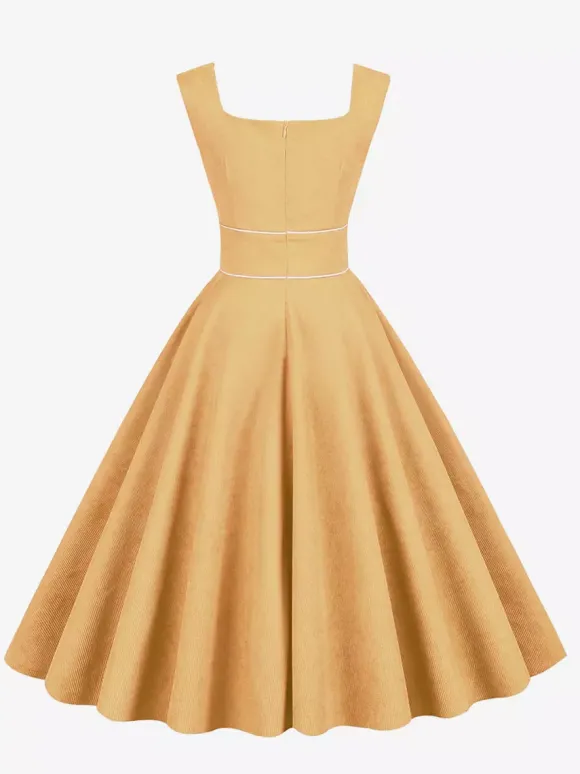 Retro Glamour Dress 1950s Style Baby Blue Piping Sleeveless Square Neck Medium Rockabilly Dress