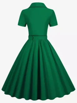 Retro Glamour Dress 1950s Style V-Neck Buttons Layered Short Sleeves Medium Rockabilly Dress
