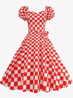 Retro Glamour Dress Sweetheart Neck Puff Sleeves Polka Dots Casual Long Dresses