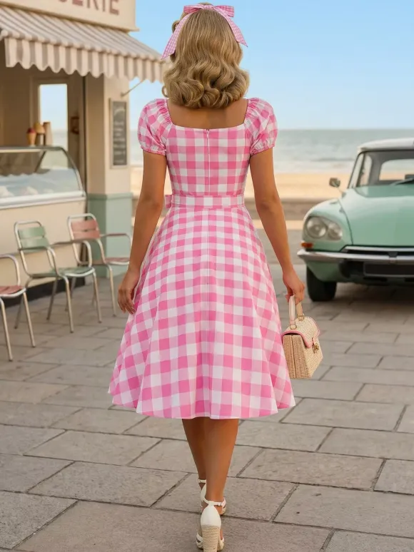 Retro Glamour Dress Sweetheart Neck Puff Sleeves Polka Dots Casual Long Dresses