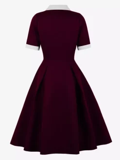 Retro Lapel Side Button Slim Fit Flare A Line Elegant Midi Dress For Women 2026