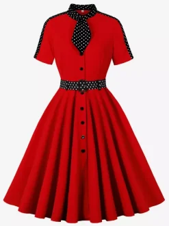 Retro Polka Dot Shirt Dress With Tie And Belt Vintage Inspired Midi Dress For Women 2026