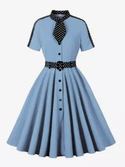 Retro Polka Dot Shirt Dress With Tie And Belt Vintage Inspired Midi Dress For Women 2026