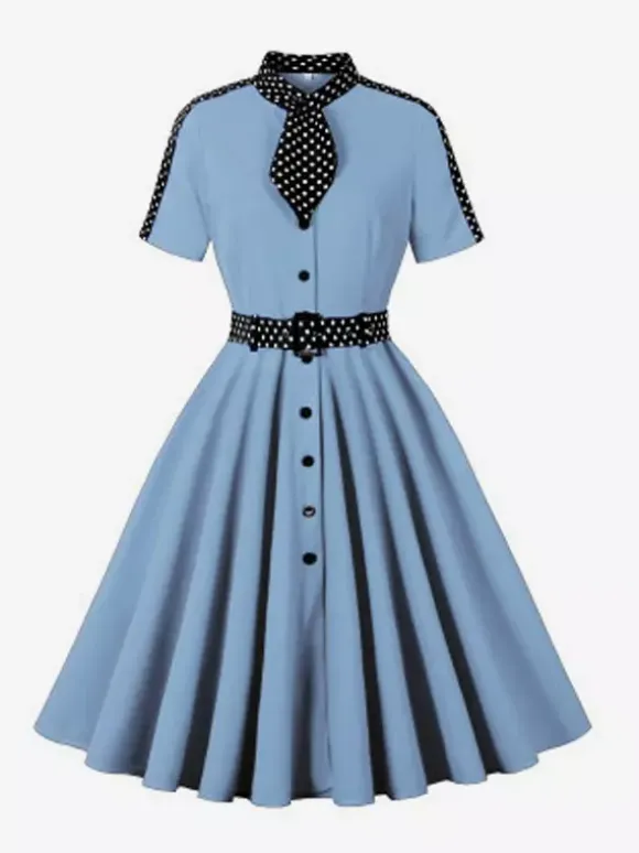 Retro Polka Dot Shirt Dress With Tie And Belt Vintage Inspired Midi Dress For Women 2026