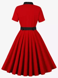 Retro Polka Dot Shirt Dress With Tie And Belt Vintage Inspired Midi Dress For Women 2026