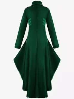 Retro Tudor Dress Costumes Women's Overcoat Dark Red Stand Collar Button Up Ruffle High Low Vintage Clothing Burgundy