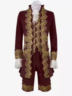 Retro Vintage Medieval Renaissance Coat Pants Outfits Prince Gentleman Embroidered Embroidery Fancy Dress Men's Royal Carnival Masquerade Party Carnival Of Veni