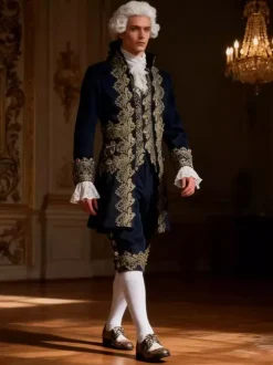 Retro Vintage Medieval Renaissance Coat Pants Outfits Prince Gentleman Embroidered Embroidery Fancy Dress Men's Royal Carnival Masquerade Party Carnival Of Veni