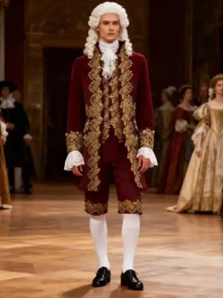 Retro Vintage Medieval Renaissance Coat Pants Outfits Prince Gentleman Embroidered Embroidery Fancy Dress Men's Royal Carnival Masquerade Party Carnival Of Veni