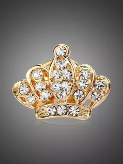 Rhinestone Crown Brooch Shiny Crystal Lapel Pin Suit Coat Wedding Party Decor Jewelry