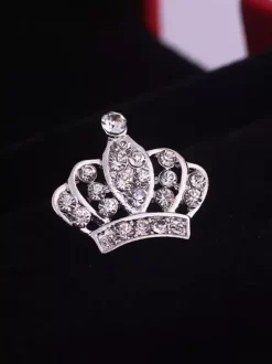 Rhinestone Crown Brooch Shiny Crystal Lapel Pin Suit Coat Wedding Party Decor Jewelry