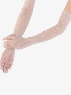 Rhinestone Mesh Arm Sleeve Bling Fishnet Long Gloves For Women
