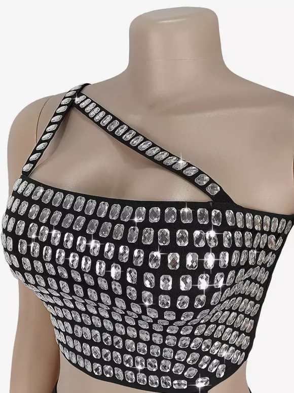 Rhinestone One Shoulder Bodycon Mini Dress With Asymmetrical Design 2026