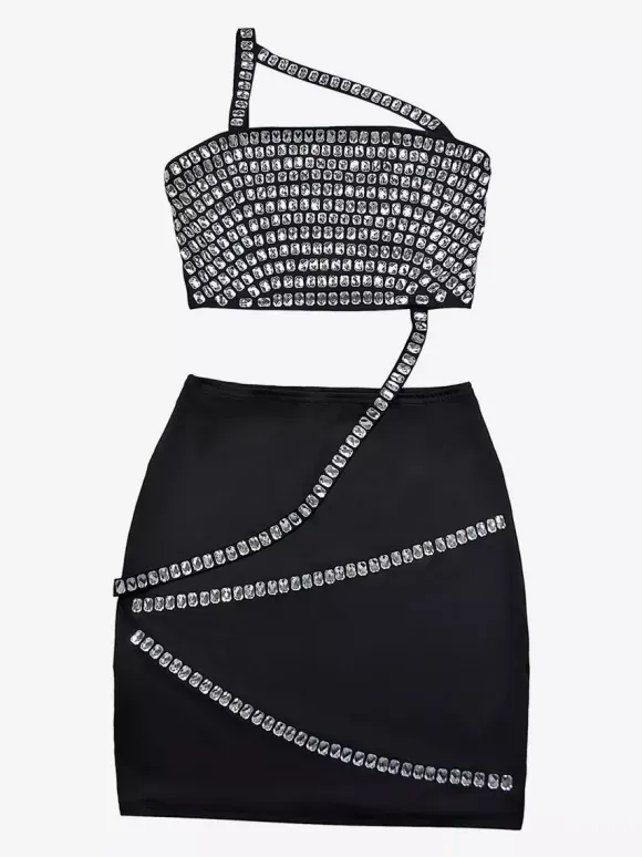 Rhinestone One Shoulder Bodycon Mini Dress With Asymmetrical Design 2026