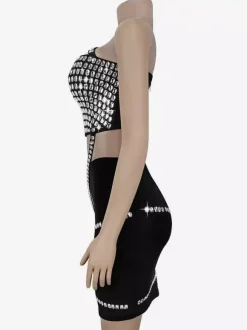 Rhinestone One Shoulder Bodycon Mini Dress With Asymmetrical Design 2026