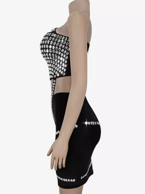 Rhinestone One Shoulder Bodycon Mini Dress With Asymmetrical Design 2026