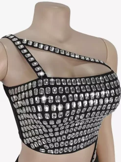Rhinestone One Shoulder Bodycon Mini Dress With Asymmetrical Design 2026