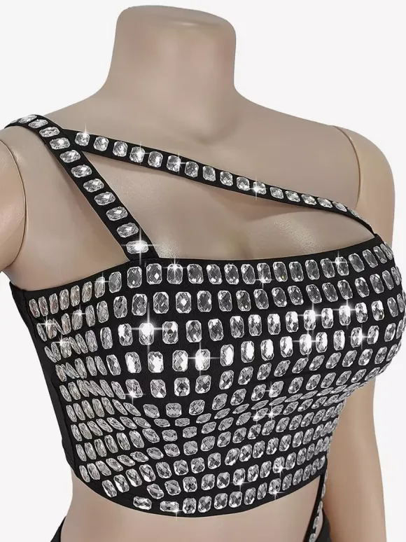 Rhinestone One Shoulder Bodycon Mini Dress With Asymmetrical Design 2026