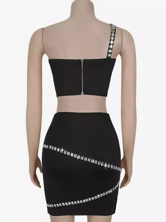 Rhinestone One Shoulder Bodycon Mini Dress With Asymmetrical Design 2026