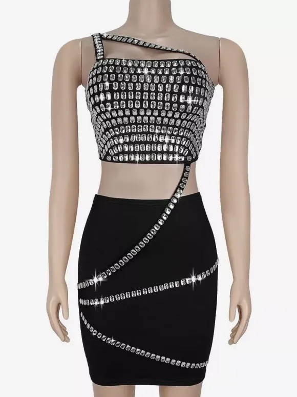 Rhinestone One Shoulder Bodycon Mini Dress With Asymmetrical Design 2026