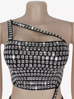 Rhinestone One Shoulder Bodycon Mini Dress With Asymmetrical Design 2026
