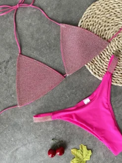 Rhinestones Glitter Triangle Sexy Bikini Swimsuit Summer Beach Swimwear
