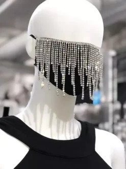 Rhinestone Tassel Drop Gem Decorative Denim Face Mask