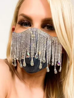 Rhinestone Tassel Drop Gem Decorative Denim Face Mask