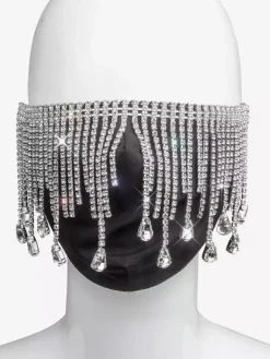 Rhinestone Tassel Drop Gem Decorative Denim Face Mask