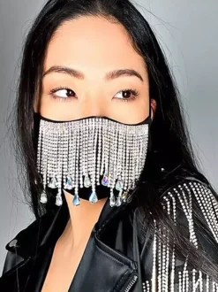 Rhinestone Tassel Drop Gem Decorative Denim Face Mask