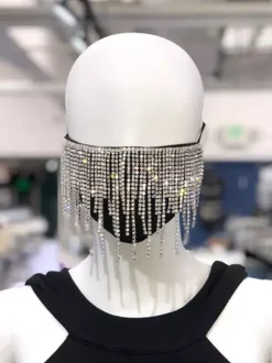 Rhinestone Tassel Drop Gem Decorative Denim Face Mask
