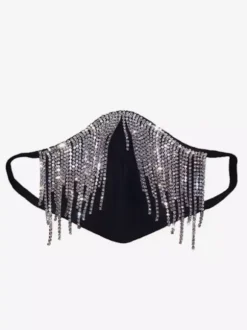 Rhinestone Tassel Drop Gem Decorative Denim Face Mask