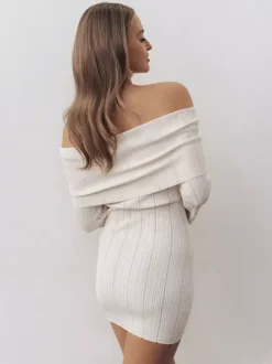 Ribbed Knit Off Shoulder Bodycon Mini Dress For Women 2026