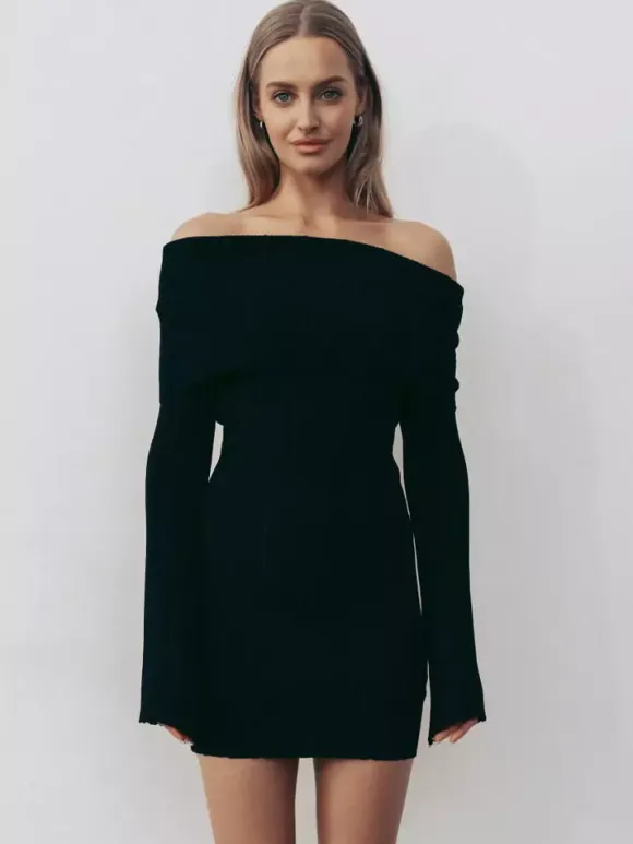 Ribbed Knit Off Shoulder Bodycon Mini Dress For Women 2026