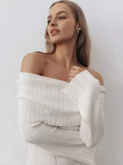 Ribbed Knit Off Shoulder Bodycon Mini Dress For Women 2026