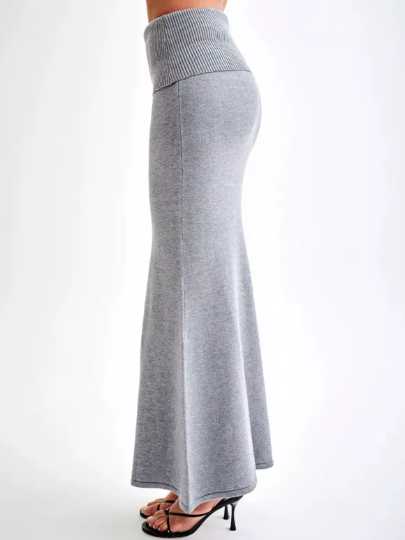 Ribbed Knit High Waist Bodycon Maxi Skirt For Women 2026