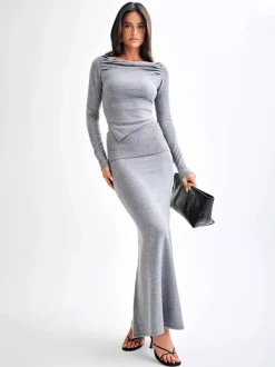 Ribbed Knit High Waist Bodycon Maxi Skirt For Women 2026