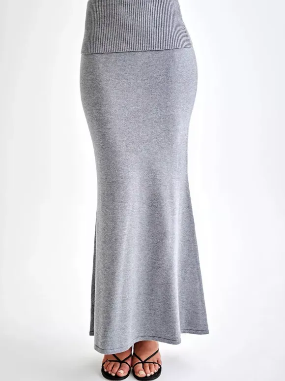 Ribbed Knit High Waist Bodycon Maxi Skirt For Women 2026