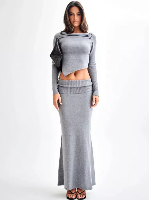 Ribbed Knit High Waist Bodycon Maxi Skirt For Women 2026