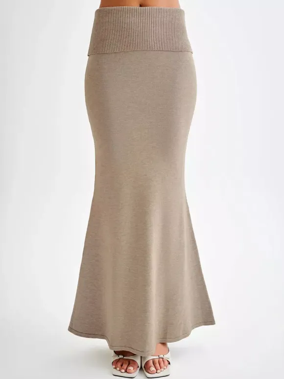 Ribbed Knit High Waist Bodycon Maxi Skirt For Women 2026