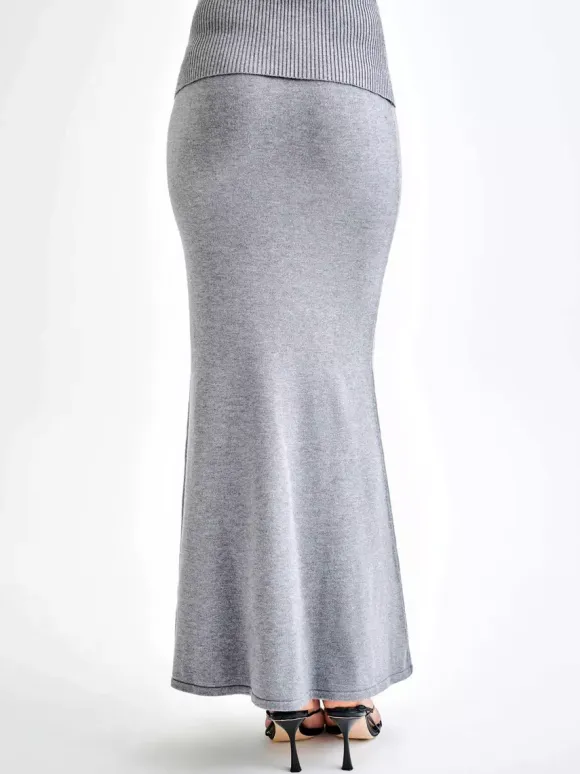 Ribbed Knit High Waist Bodycon Maxi Skirt For Women 2026