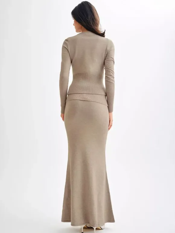 Ribbed Knit High Waist Bodycon Maxi Skirt For Women 2026